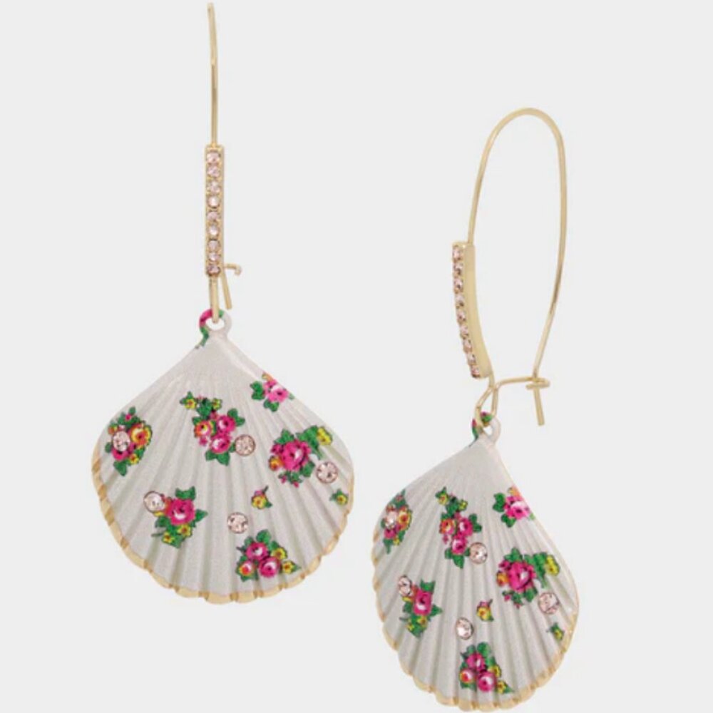 Betsey Johnson Shell Yeah Flower Shell Hook Earrings White NWT
